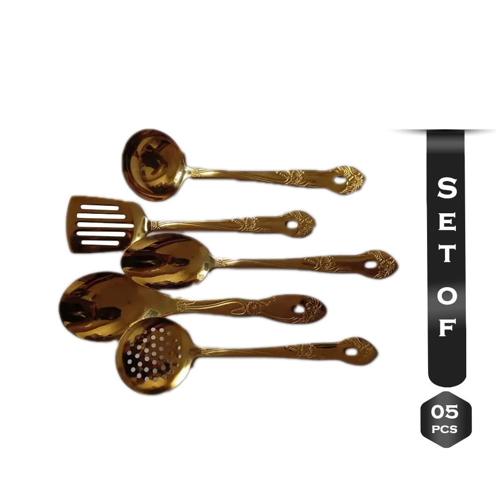 Set of 5 Pcs Stainless Steel Serving Spoon - Golden
