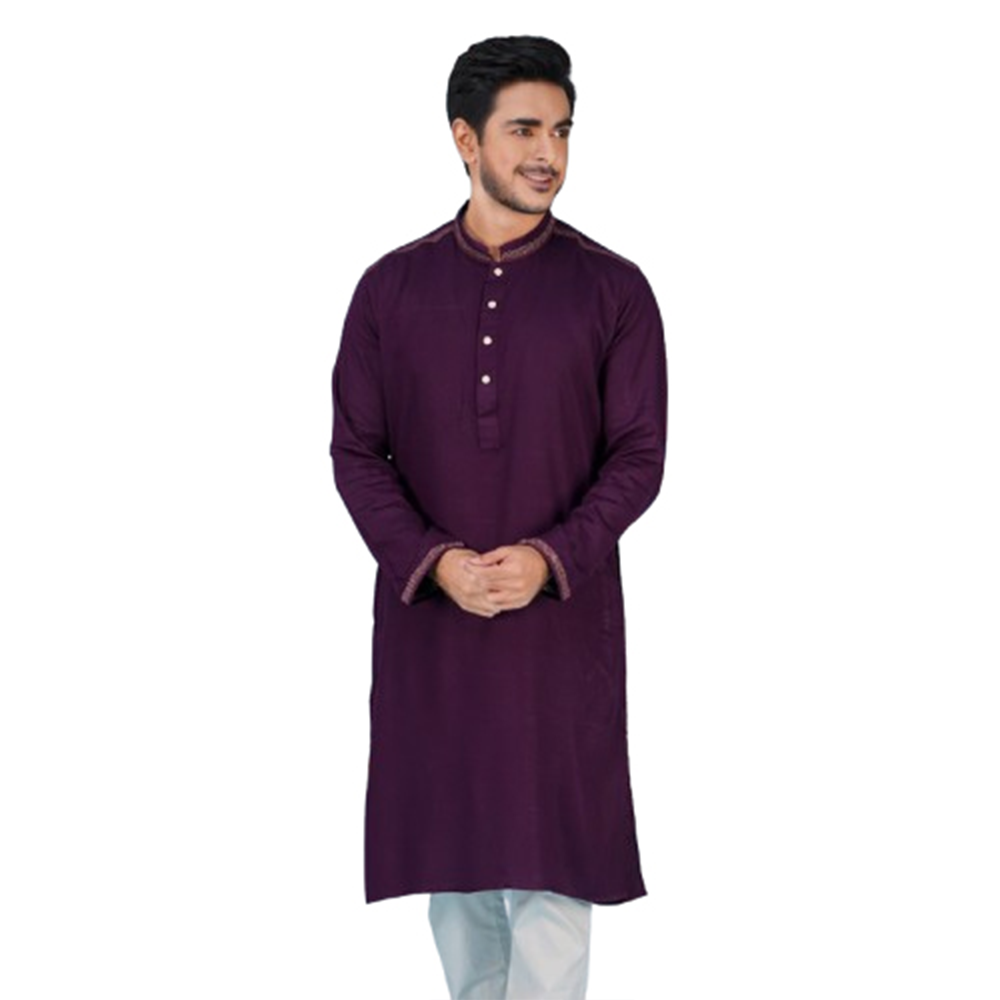 Cotton Embroidery Semi Long Panjabi For Men - Purple - PM-35