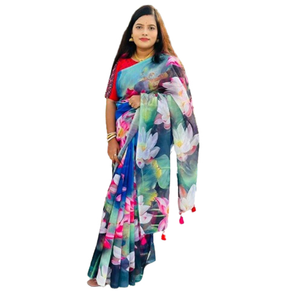 Chanderi Silk Digital Print Saree For Women - Multicolor - SB-N44