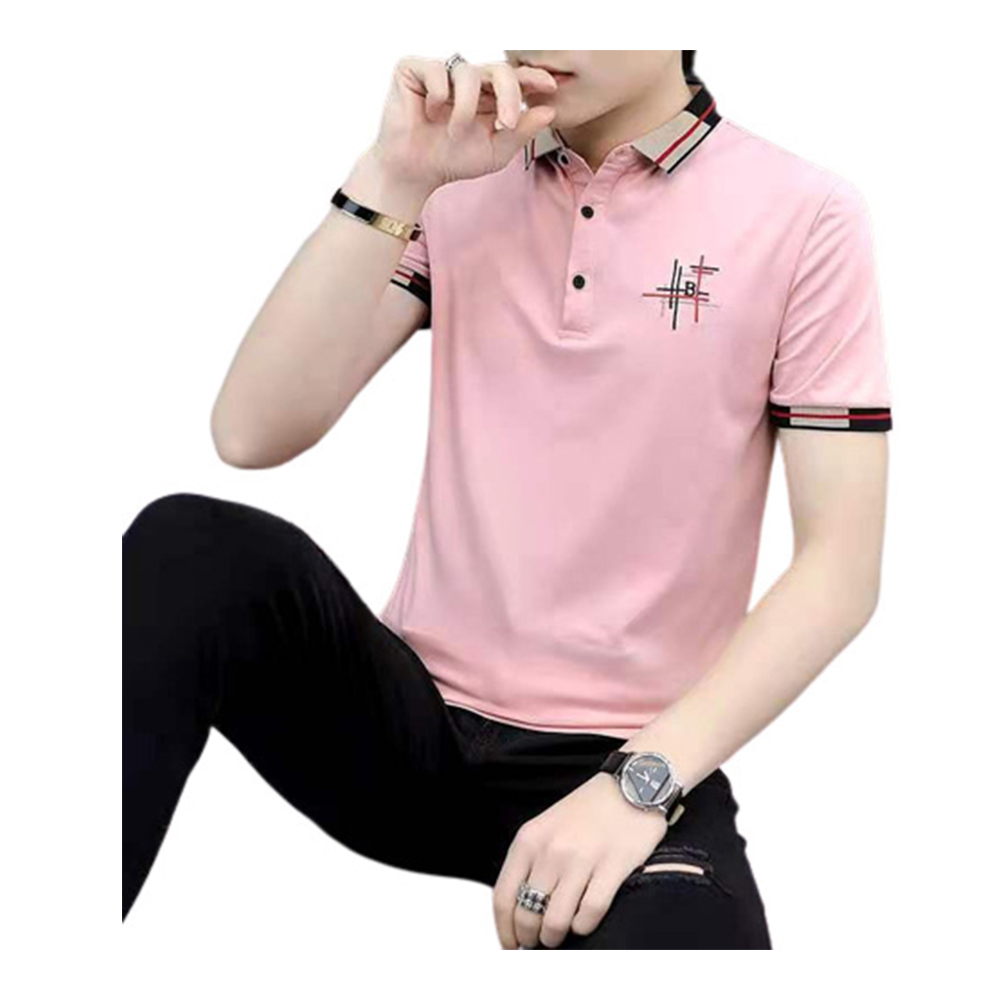 Cotton Half Sleeve Polo Shirt For Men - Pink - PT- 73