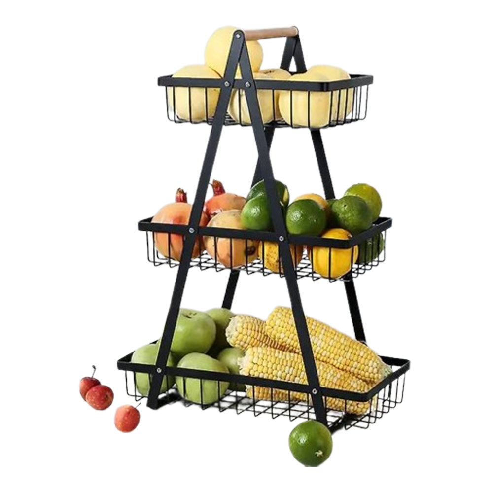 Metal 3 or 2 Layer Kitchen Detachable Multi Functional Storage Basket - Black