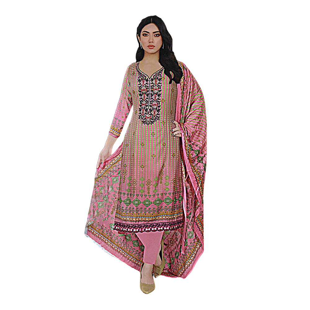 Unstitched Cotton Embroidery Salwar Kameez for Women - Coral