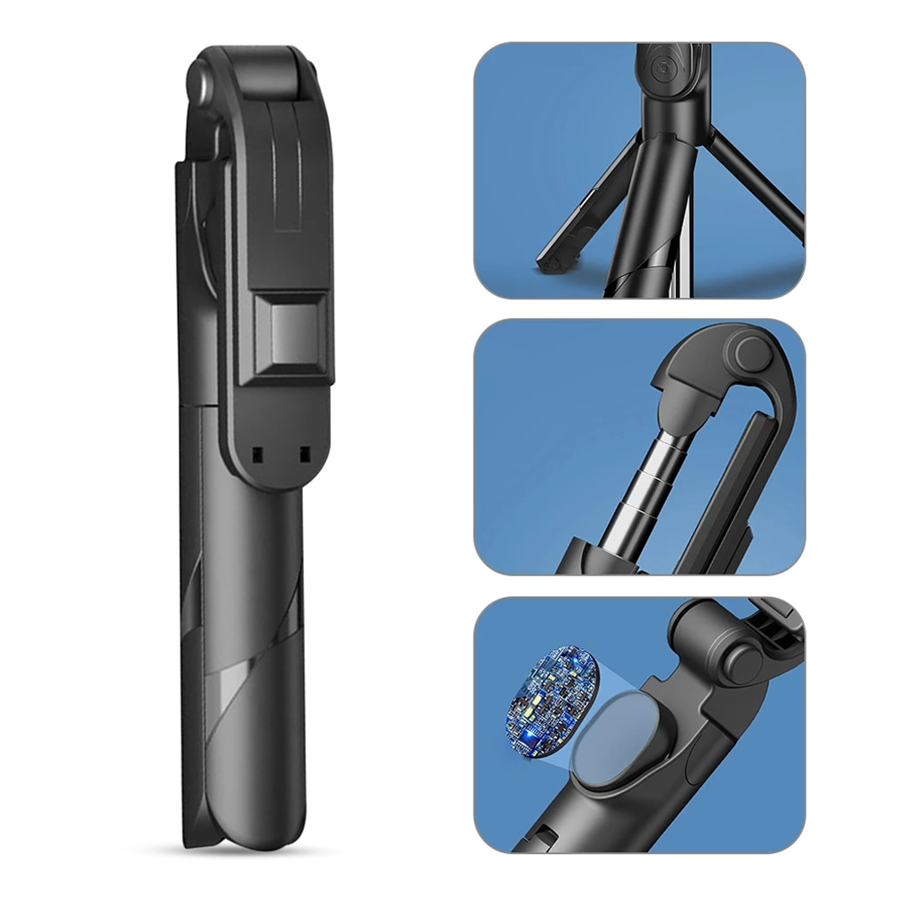 XT02 Wireless Selfie Stick and Foldable Mini Tripod - Black