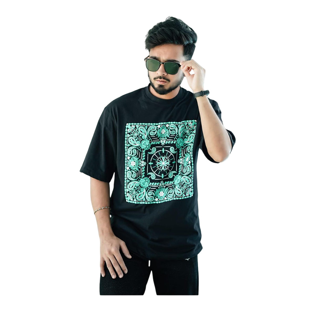 Cotton Rubber Print Half Sleeve T-Shirt For Men - Black - MB-14