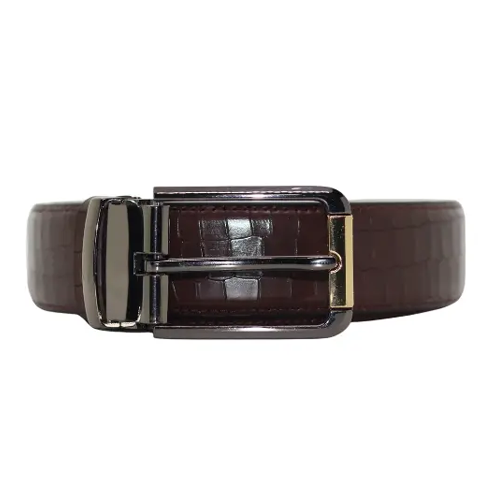 Leather Crocodile Print Belt For Men - Dark Brown