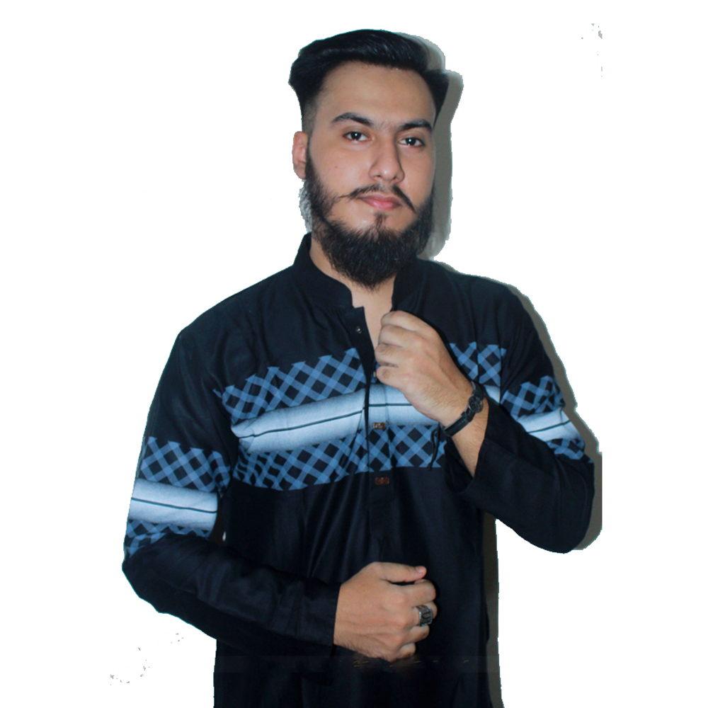 Cotton Semi Long Panjabi For Men - Black