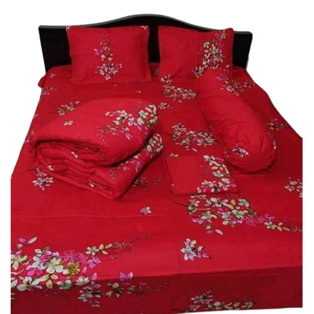 Twill Cotton King Size Five In One Comforter Set - Multicolor - CFS-180