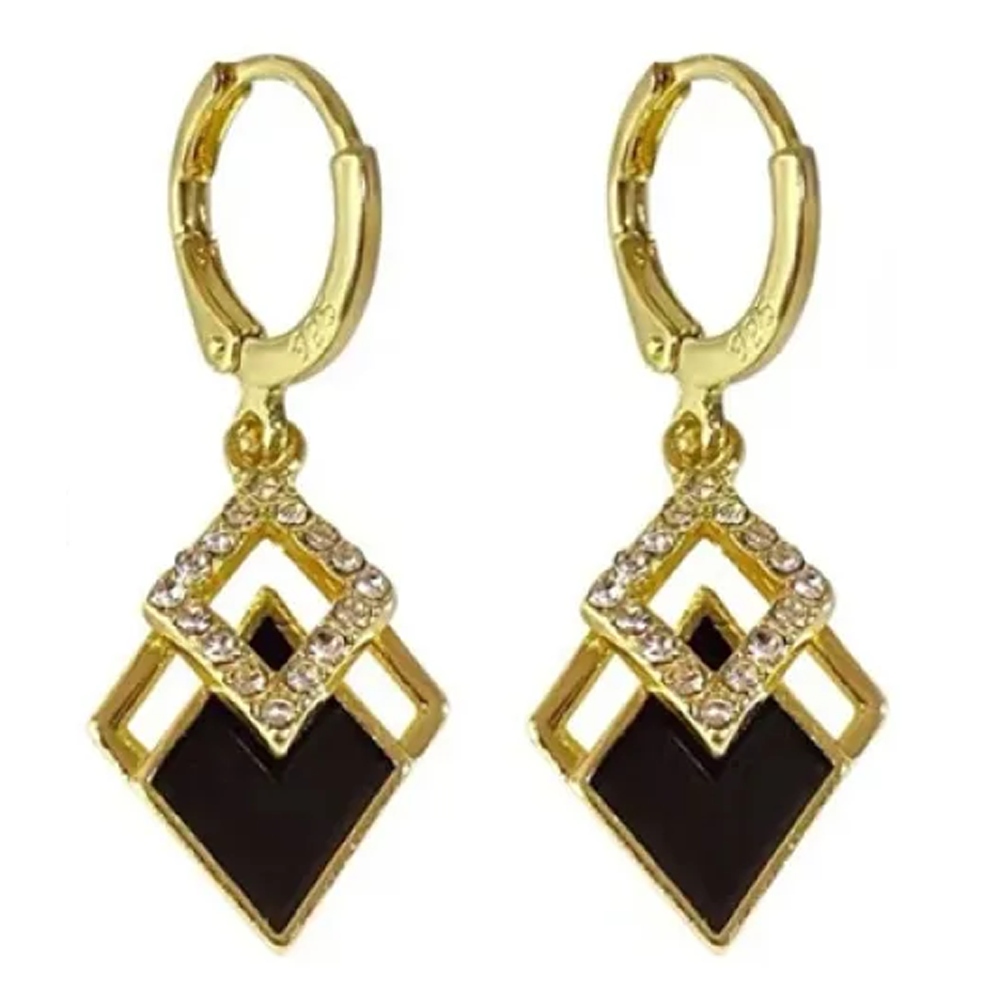 Rhinestone Crystal Black Stone Dangle Earrings for Women - 