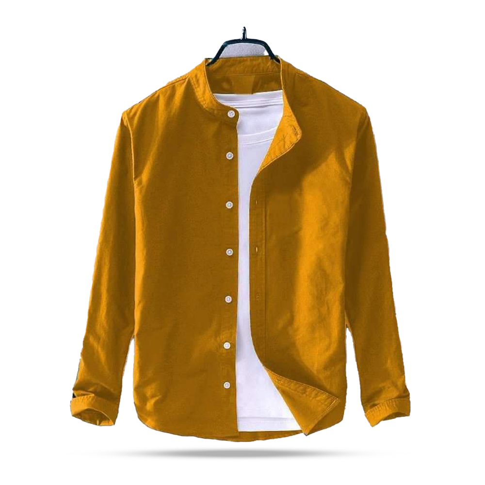 Oxford Cotton Full Sleeve Band Collar Shirt For Men Brown OP31