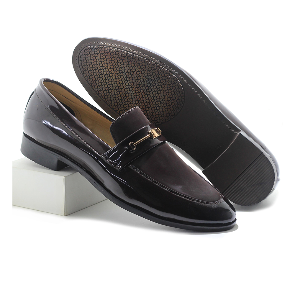 Glossy Patent PU Leather Tassel Shoe For Men - Coffee - IN406