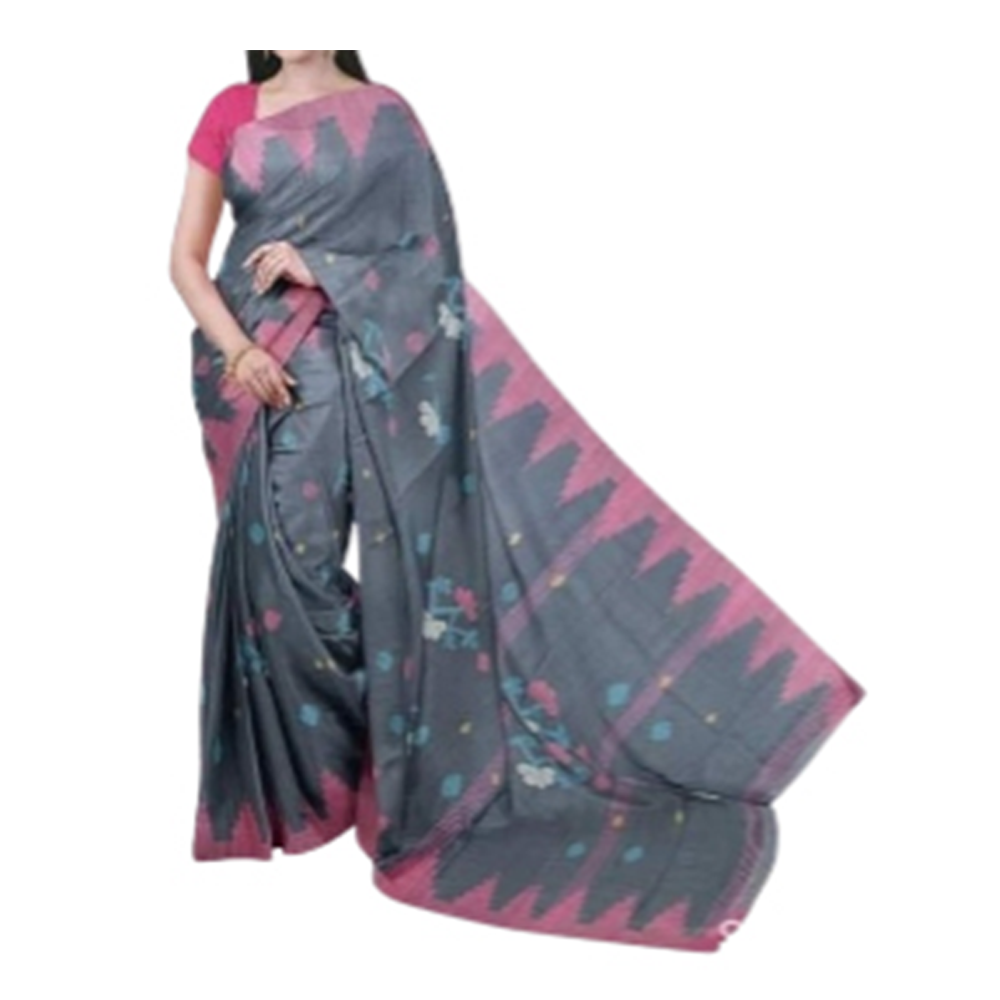 Half Silk Cotton Printed Monipuri Saree For Women - Charcoal - SP-H03