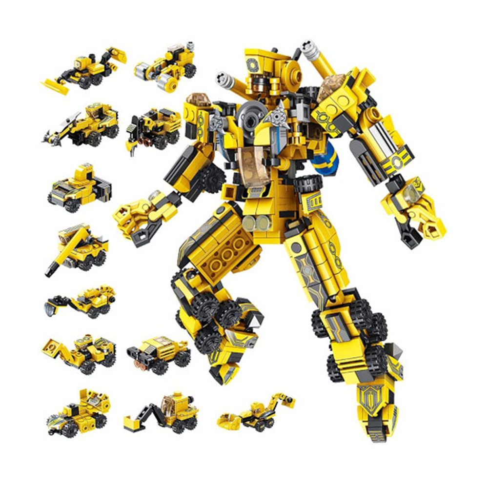 Panlos City Project Mecha 12-In-1 Lego Building Set Toy - Yellow