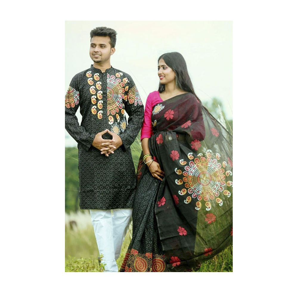 Gorgeous Half Silk Saree and Dhupian Silk Panjabi For Couple Set