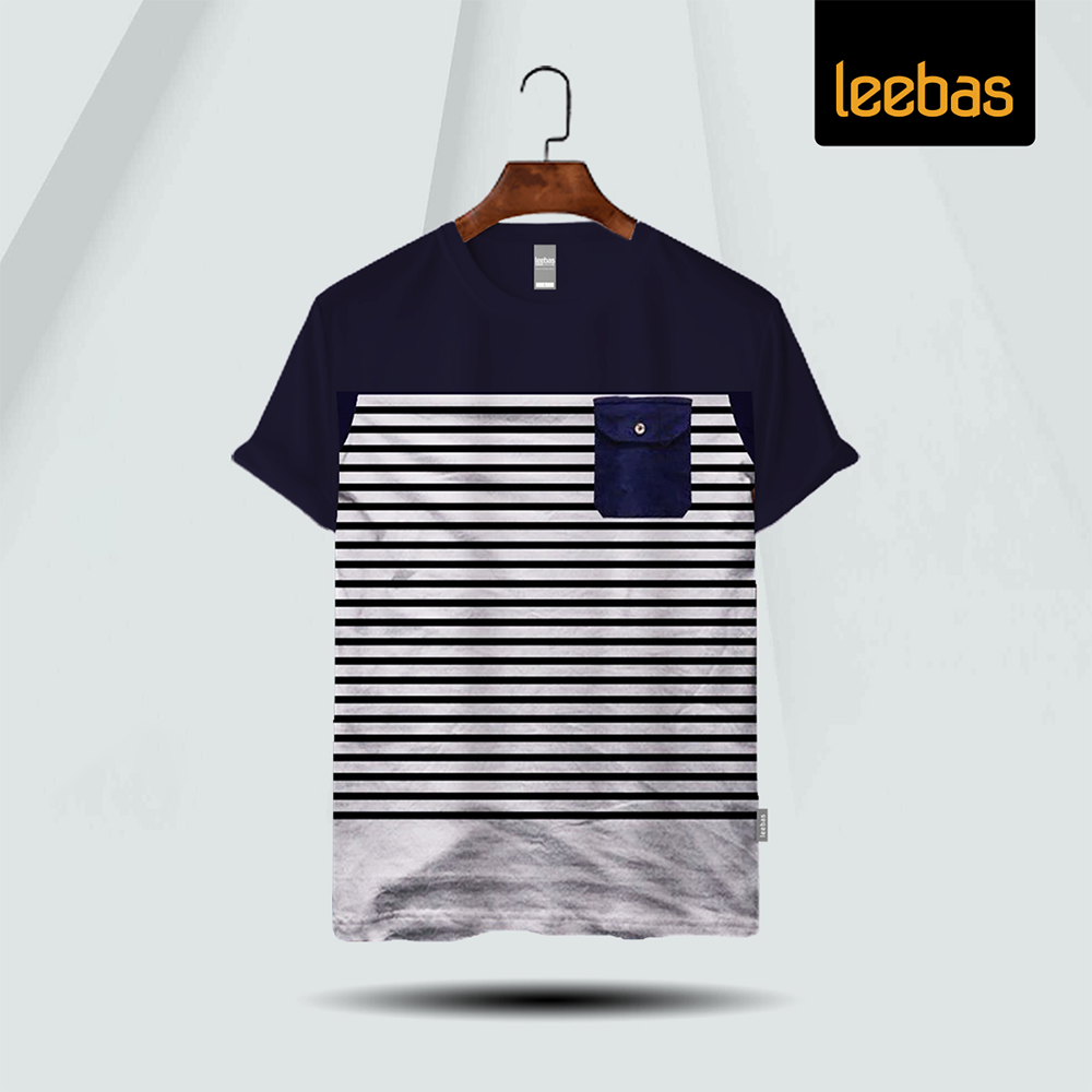 Leebas Cotton Half Sleeve T-Shirt For Men - Navy and White - LB102