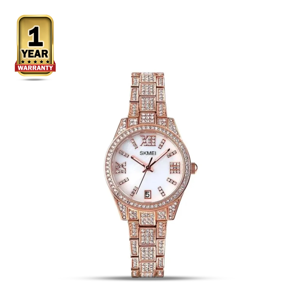 SKMEI 1741 Stainless Steel Luxury Watch For Women - Rose Gold and White