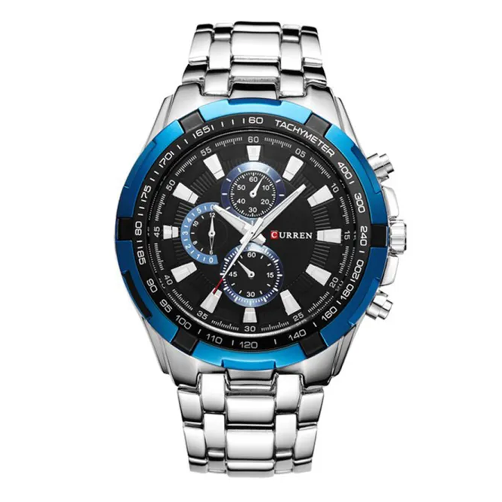 CURREN 8023 Stainless Steel Analog Watch for Men - Royal Blue and Silver