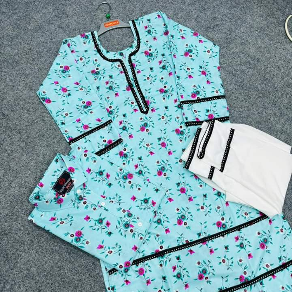 Couple Set - Kameez + Pajama + Mens Shirt - Paste - 7547