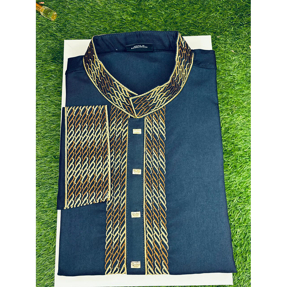 Eid Collection Cotton Panjabi For Men - Navy Blue - 002