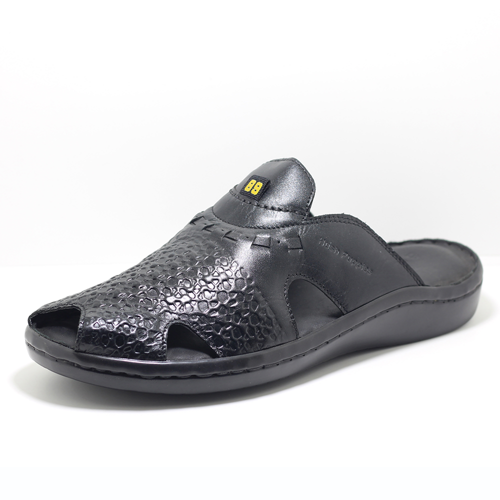 Leather Sandal Shoe For Men - Black - MS 522