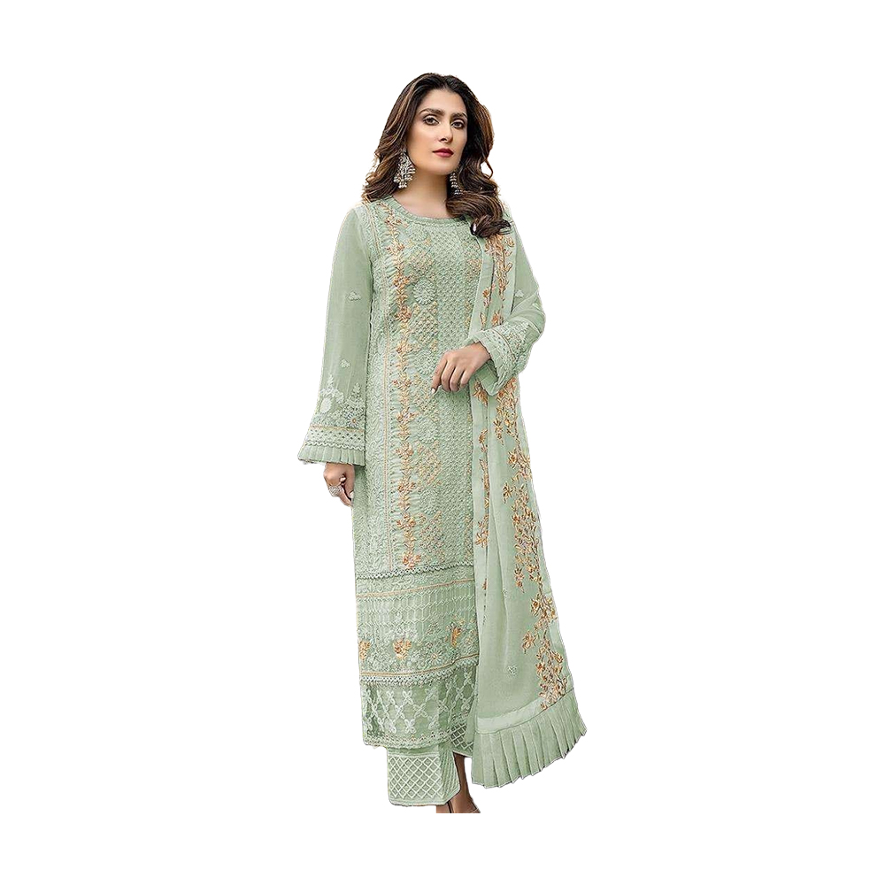 Three Pcs For Women Georgette and Butter Silk - Light Green