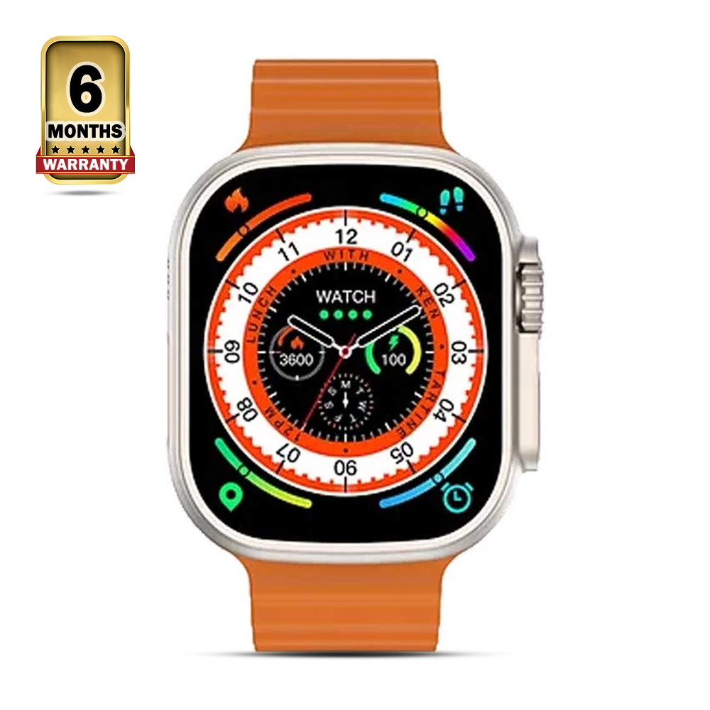Wiwu SW01 Ultra Smartwatch Gold Case with Orange Sport Band - Golden and Orange 