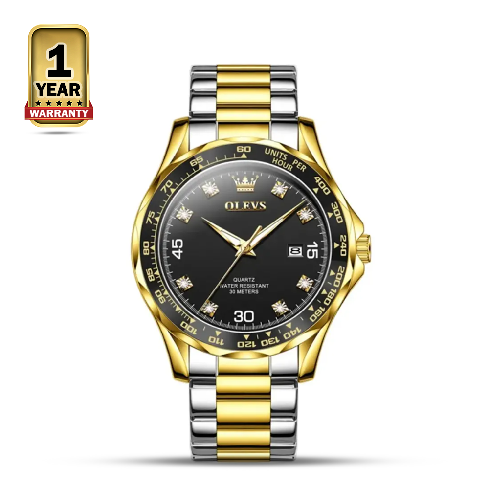 OLEVS 9988 Quartz Luxury Watch For Men - Silver Golden Black