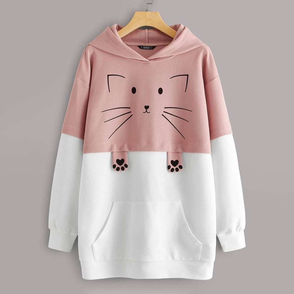 Cotton Winter Hoodie For Women - Pinkish Gray and White - HL-68