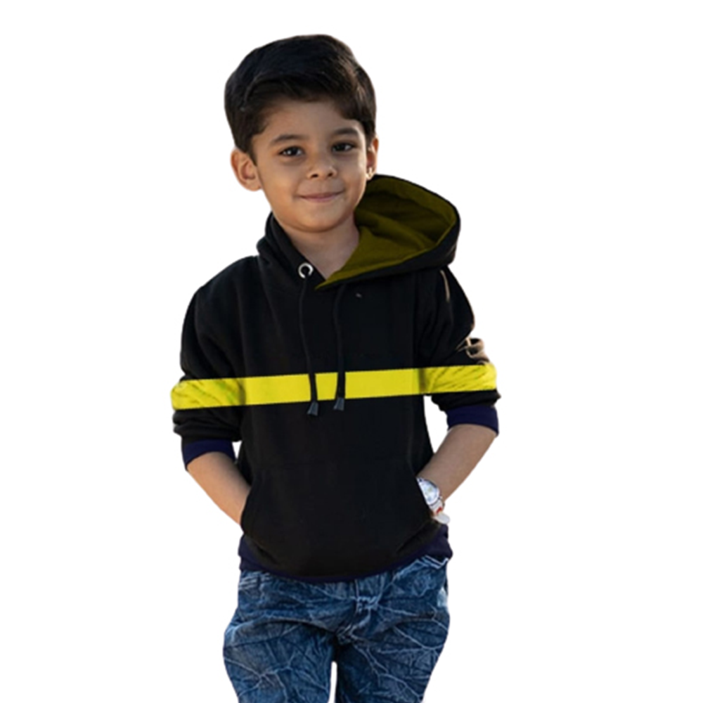 Cotton Winter Hoodie For Kids - Black and Yellow - BN-05