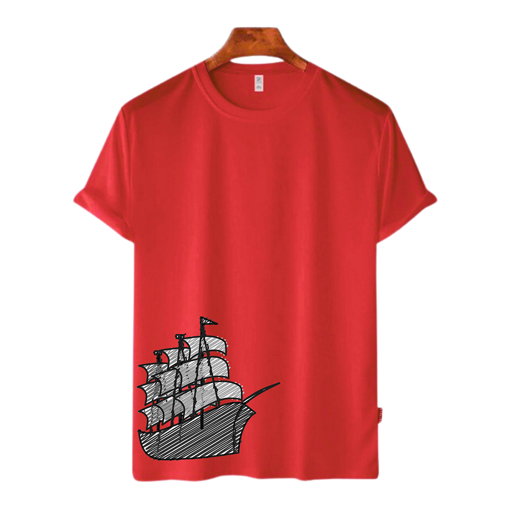 Cotton Round Neck Half Sleeve T-Shirt for Men - Light Red - W-LR-007