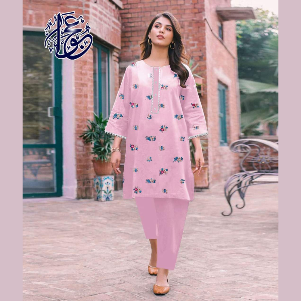 VIP Linen Pakistani Design Two Pieces For Women - Pink