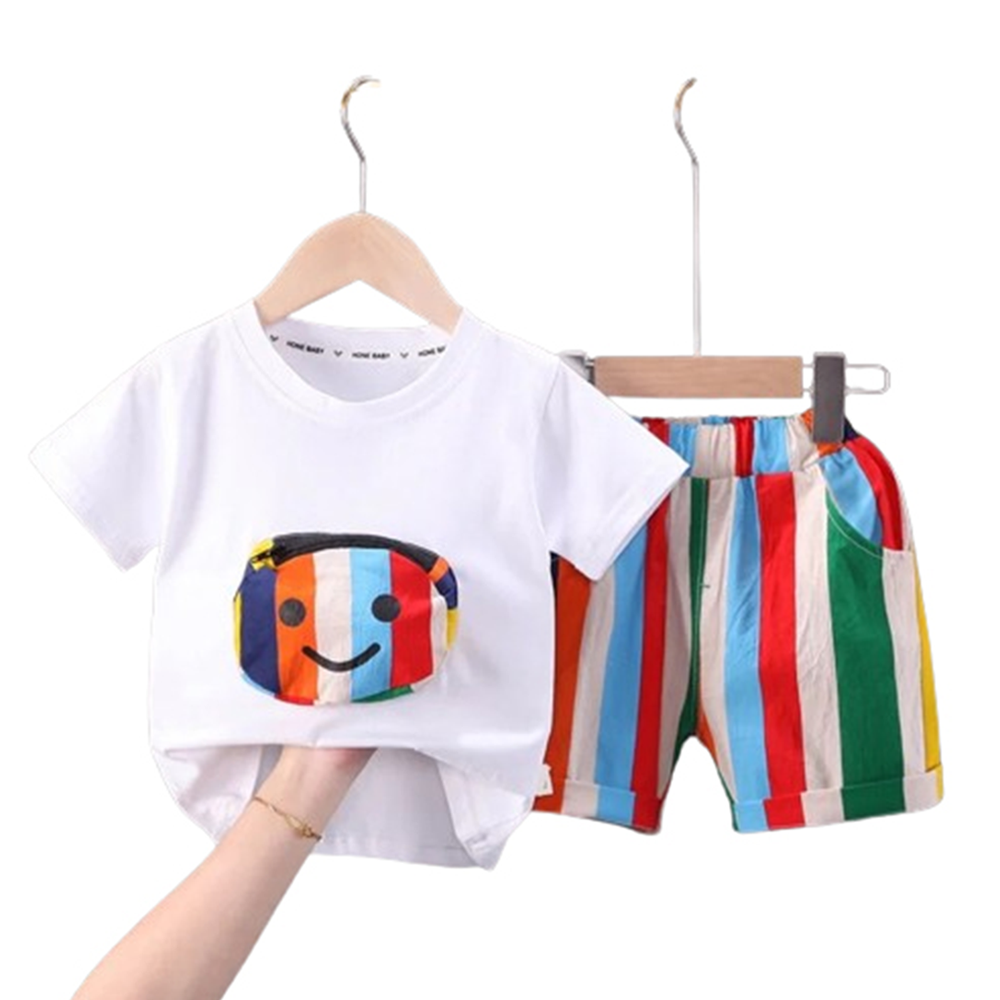 Cotton T-Shirt and Half Pant Set For Kids - Multicolor - BM-83