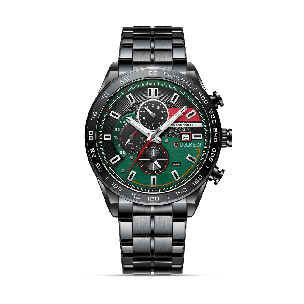 Curren 8410 Stainless Steel Wrist Watch for Men - Black Green