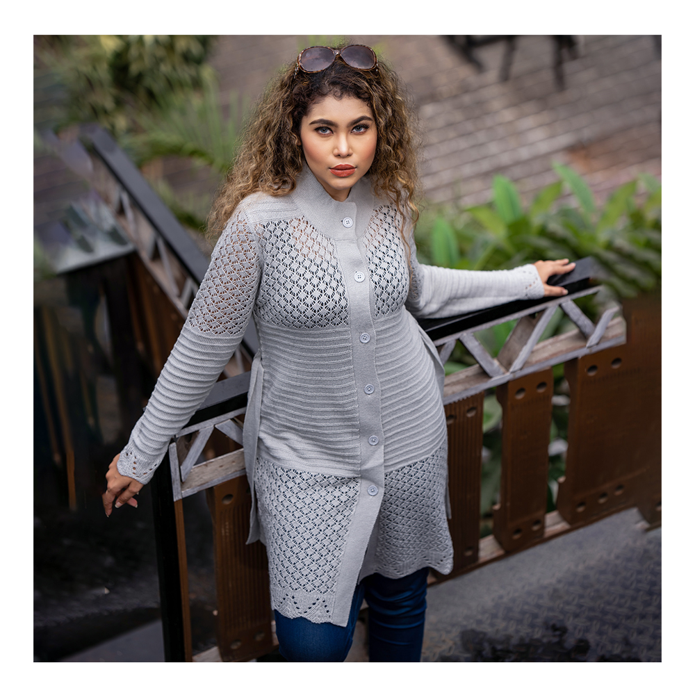 Acrylic Long Sleeve Round Neck Ladies Sweater for Women - Grey