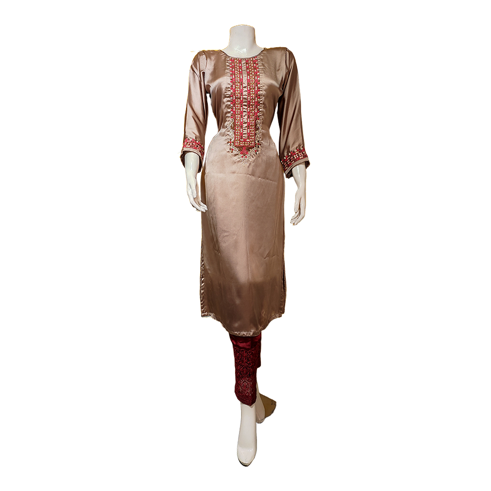 China Lilen Stitched One Piece Kameez for Women - Brown - LK-03