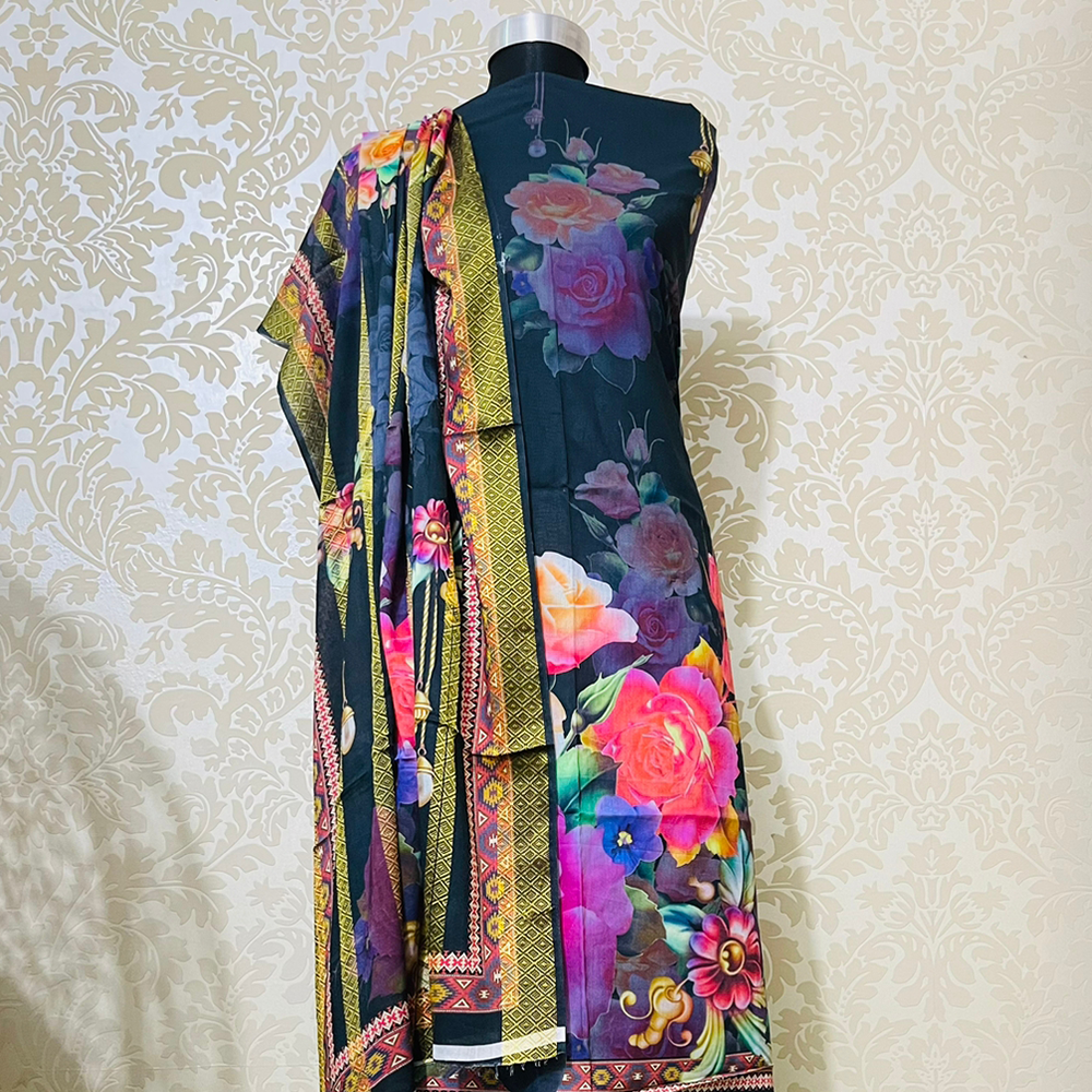 Unstitched Cotton Digital Print Salwar Kameez for Women - Multicolor - 01