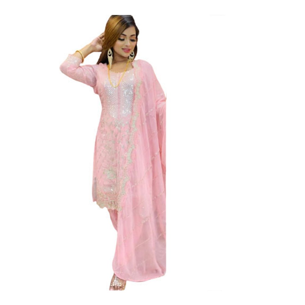 Soft Georgette Embroidery Unstitched Salwar Kameez For Women - Light Pink - 4G-30