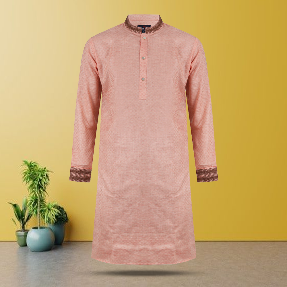 Embroidery Cotton Panjabi for Men - Light Pink - BRP-PQ10