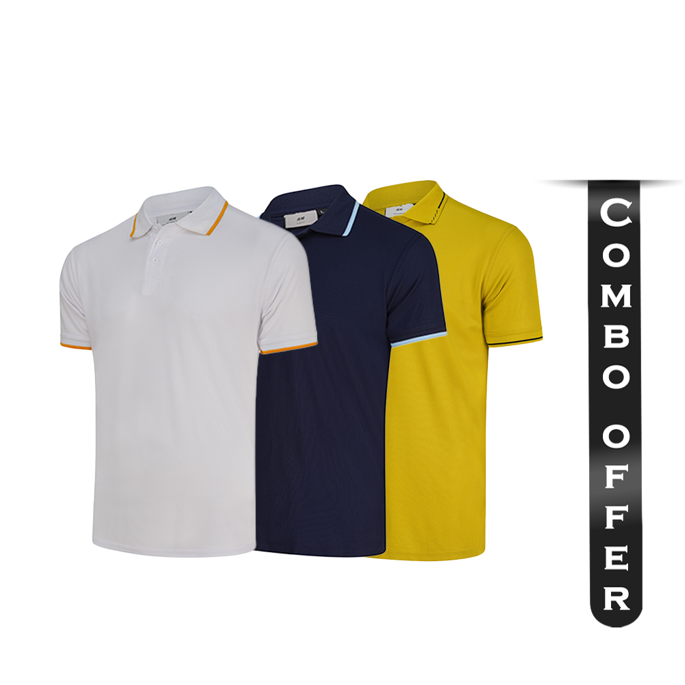 Combo of 3 Pcs Pique Half Sleeve Polo For Men - Multicolor - CA-2509