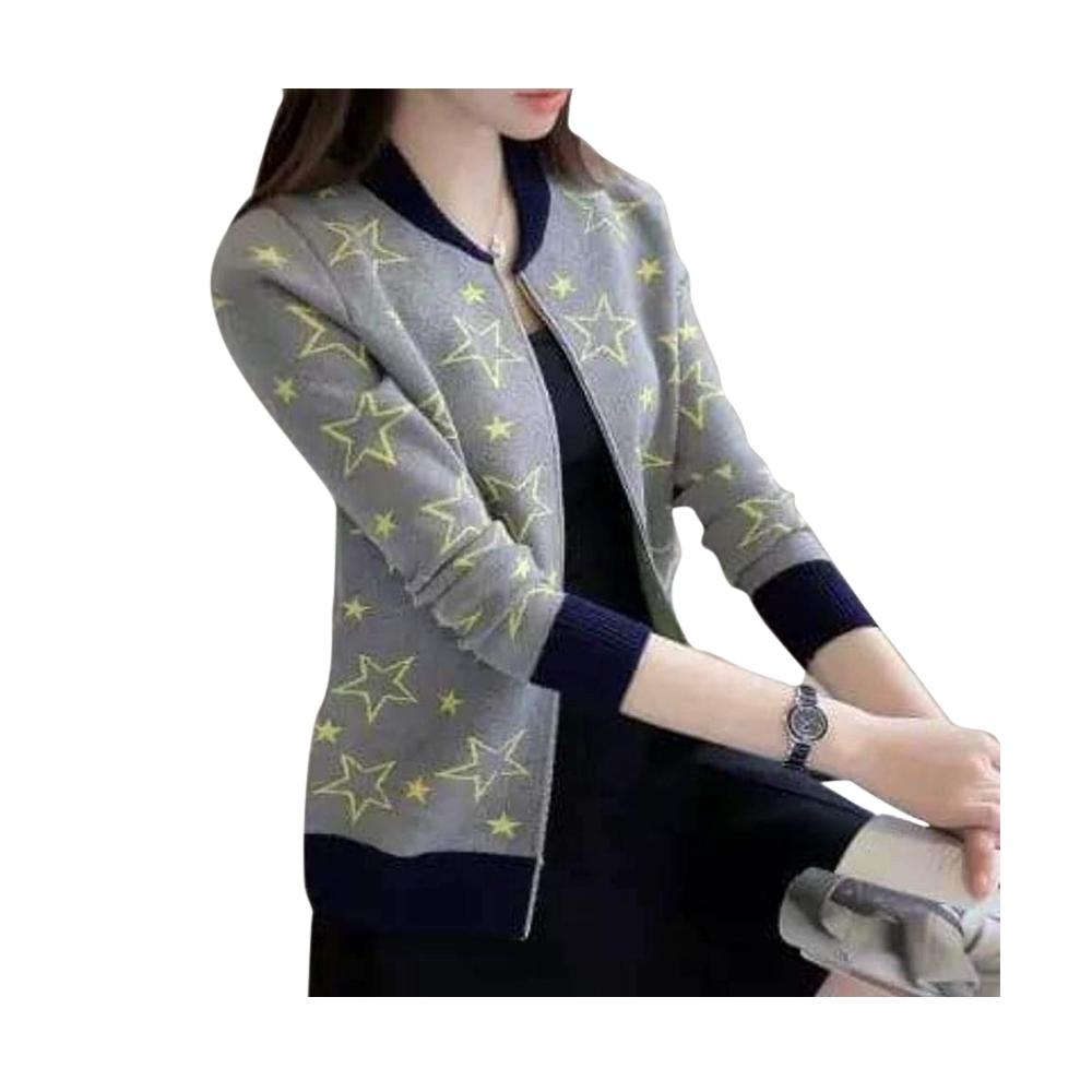 Cotton Casual Jacket for Women - WJ-03 - Gray And Black