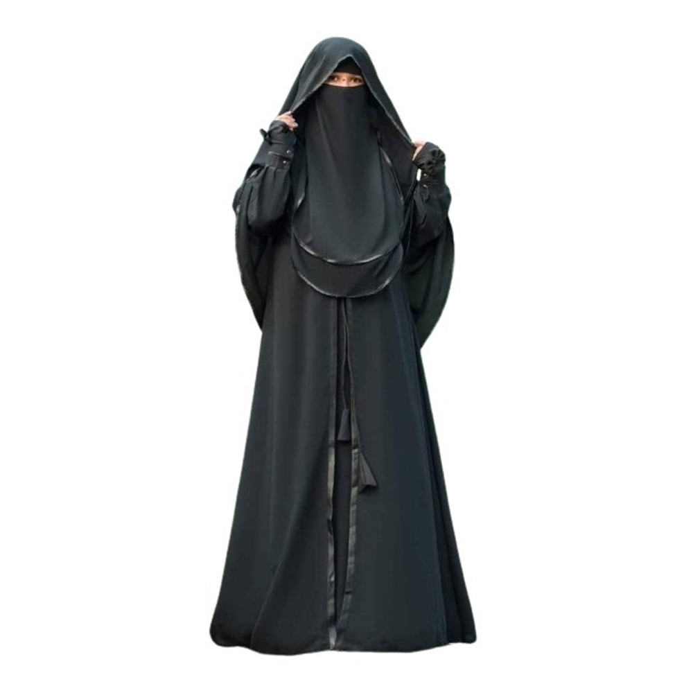 Dubai Cherry Borkha With Hijab For Women - Black - FF01