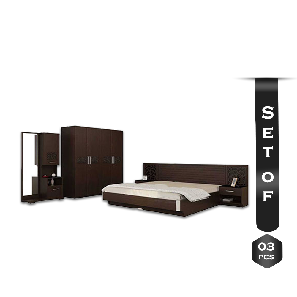 Set of 3 MDF Creeper Design Bedroom Set - Brown - ABS63