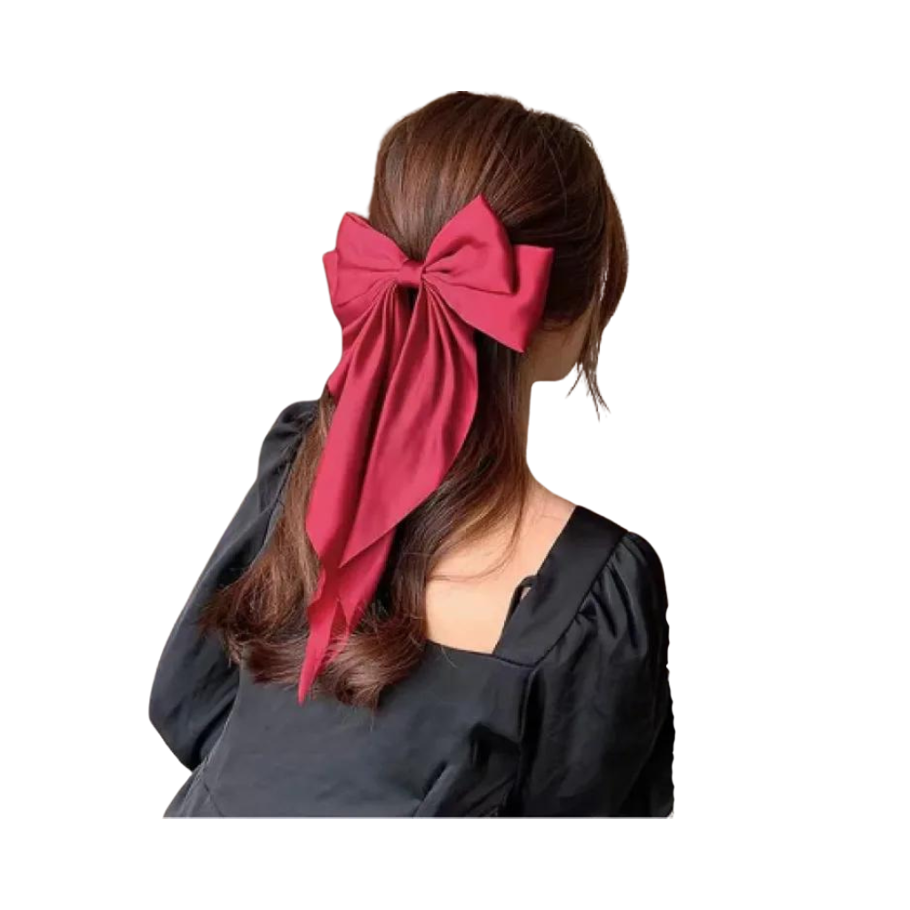 Large Bow Chiffon Hairpin For Women - Rose Red