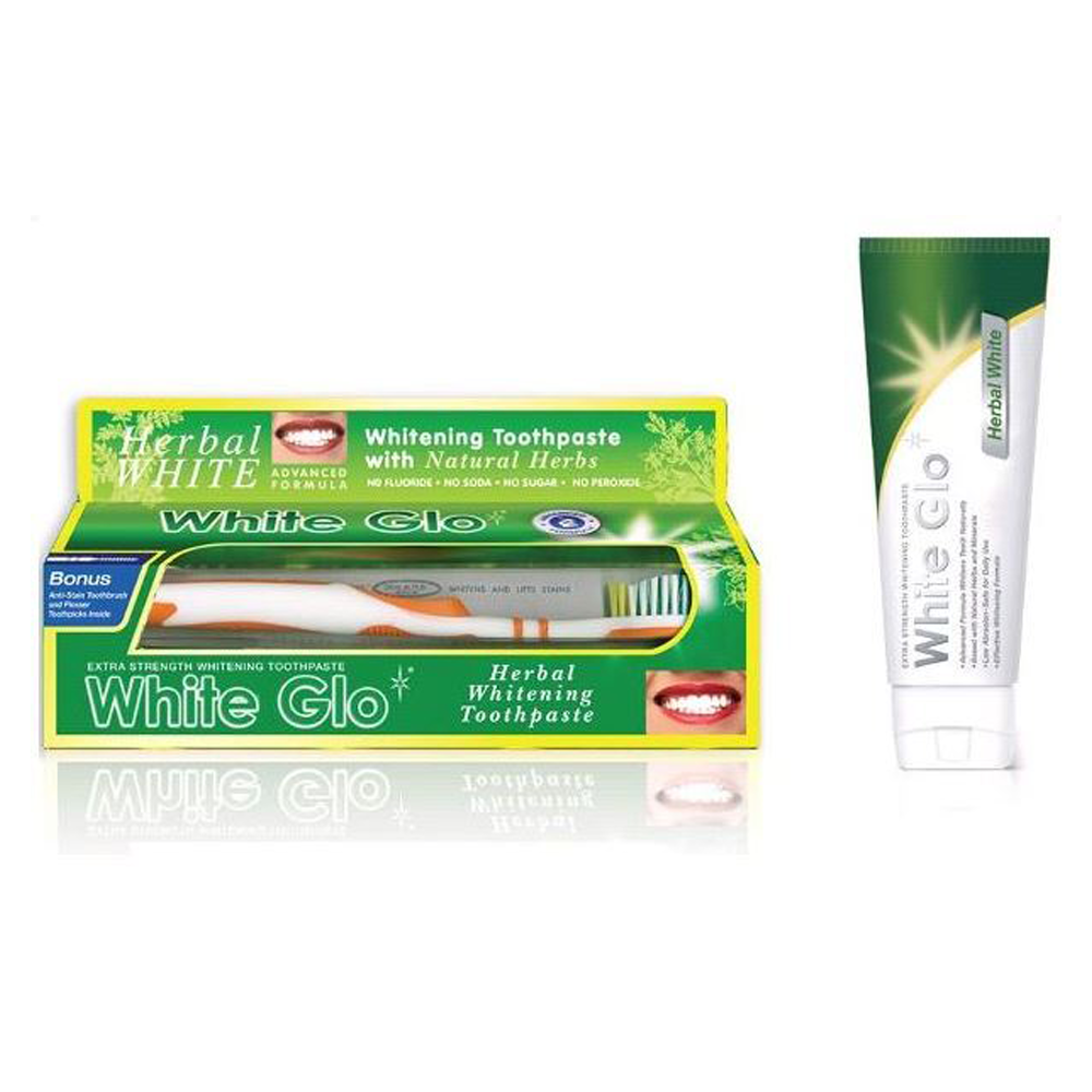 White Glo Herbal Whitening Toothpaste and Toothbrush - 100ml
