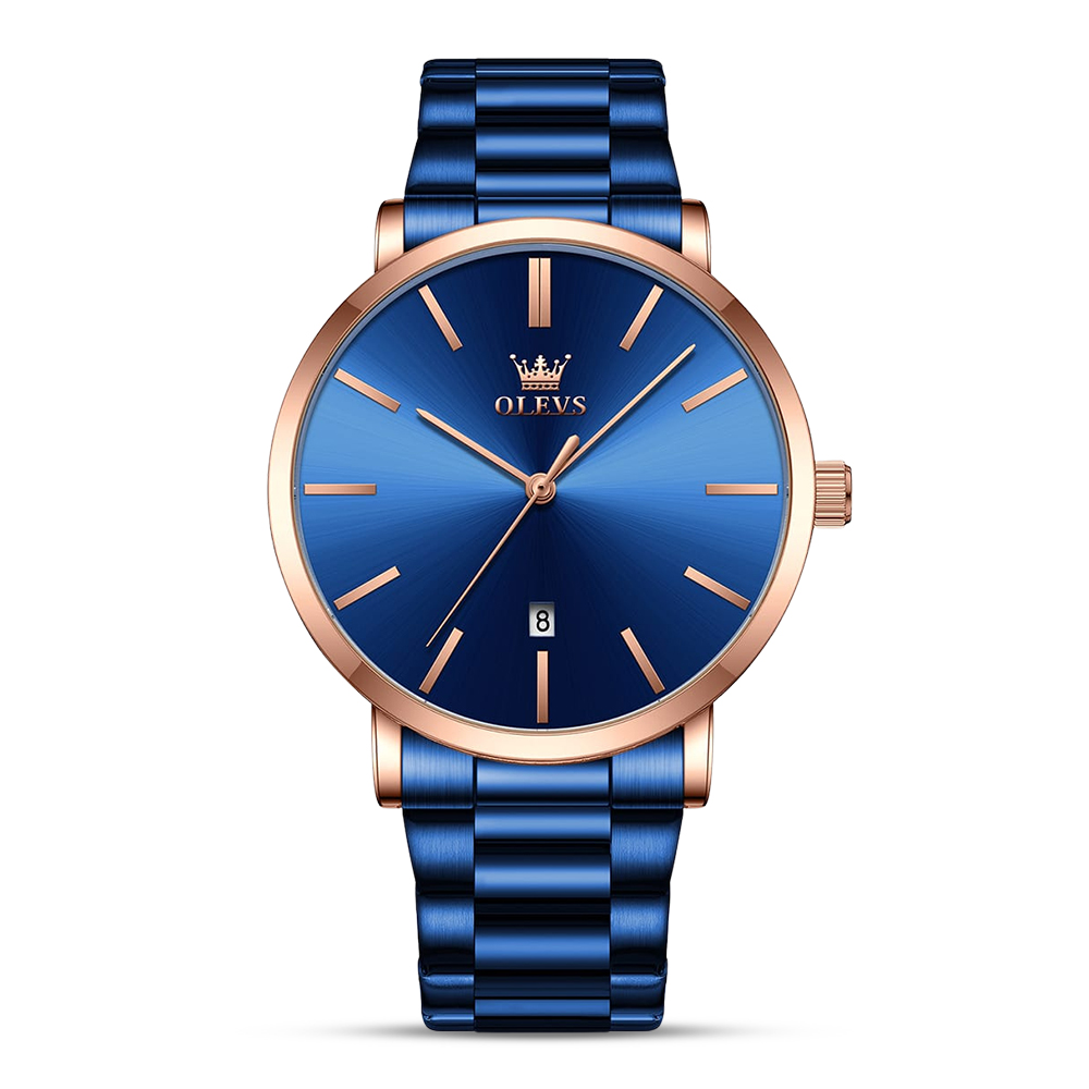 OLEVS 701 Stainless Steel Quartz Wrist Watch For Men - Rose Gold and Blue