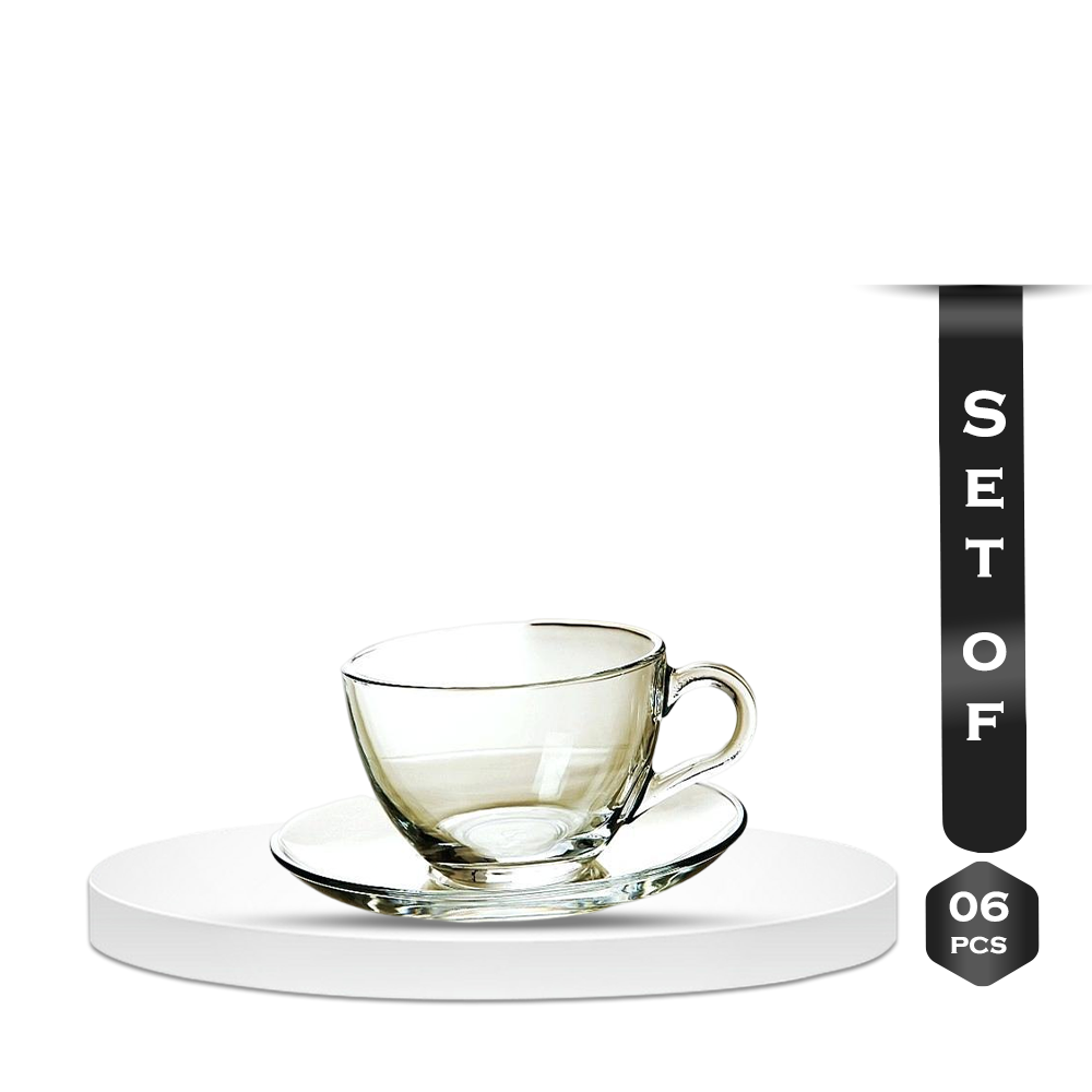 Set of 6 Pcs Transparent Tea Cup Set With Saucers