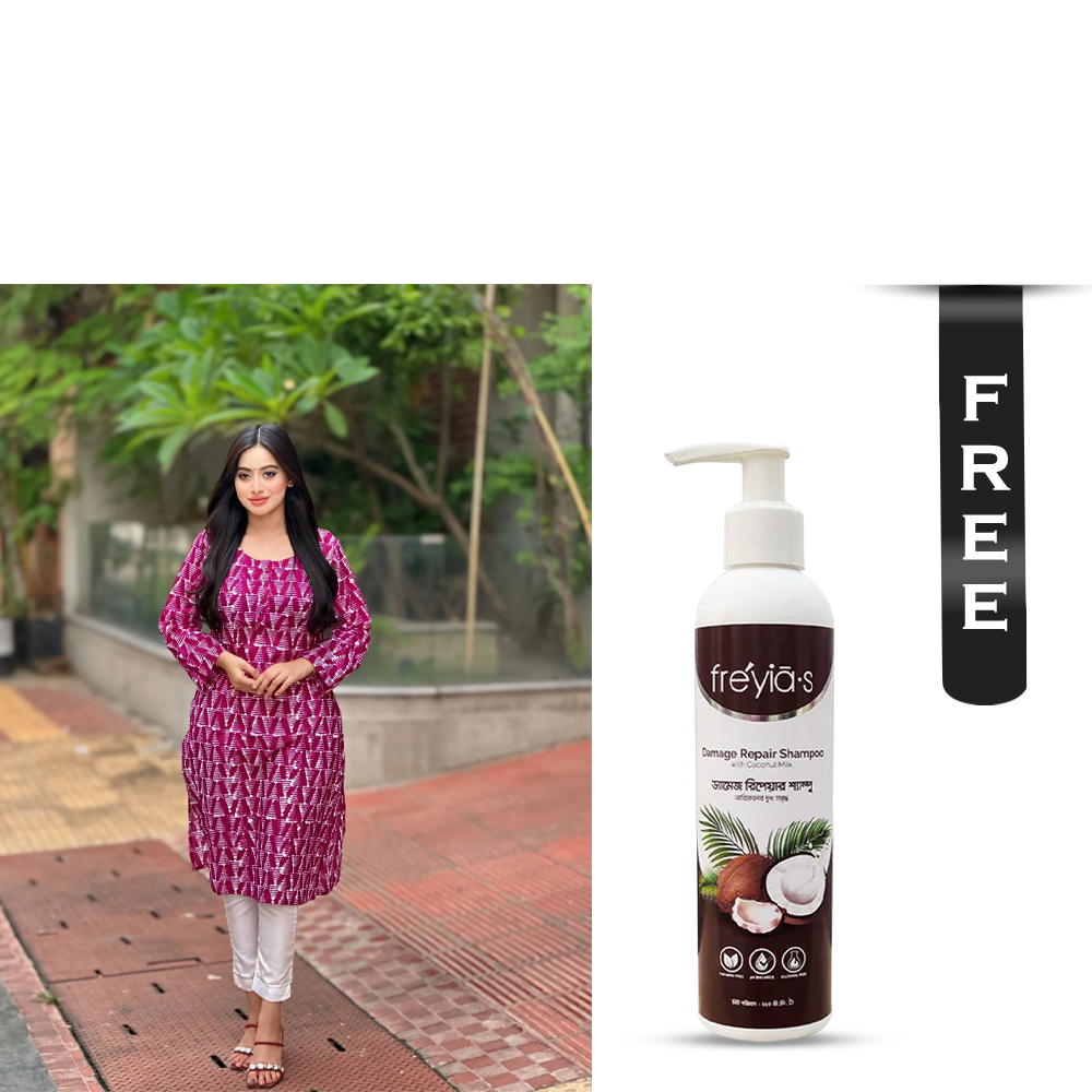 Buy Showstopper Cotton Kurti for Women - 0224 000310 - Magenta and Get Freyias Damage Repair Shampoo with Coconut Milk - 220ml Free