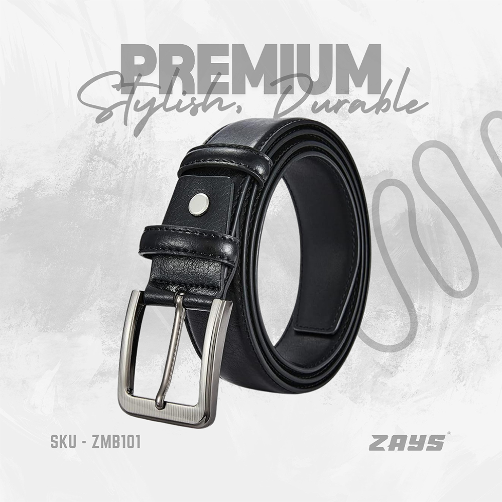 Zays Leather Belt For Men - Black - ZMB101