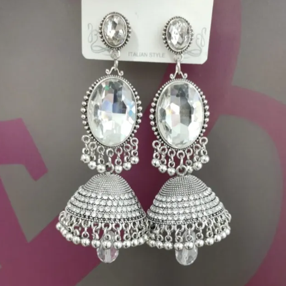 Metal Jhumka Earrings for Women - Silver