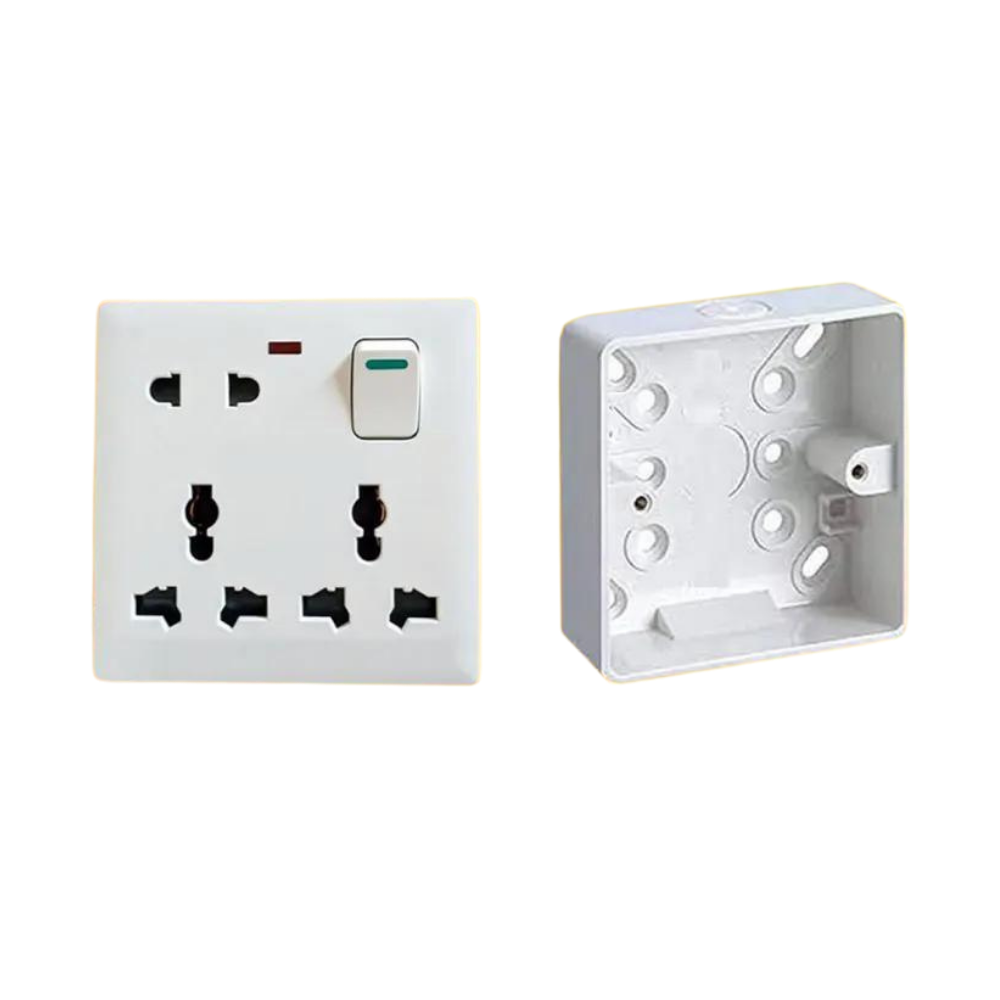 8 Pin Wall Socket With Box - White - 2 Pcs 