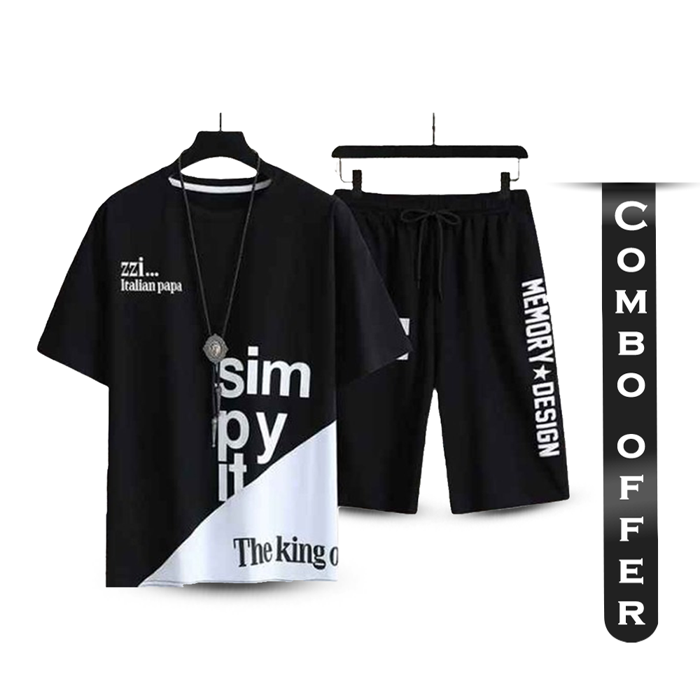 Combo Offer Propylene Half Sleeve T-Shirt and Short Pant for Men - Black - T3-N02